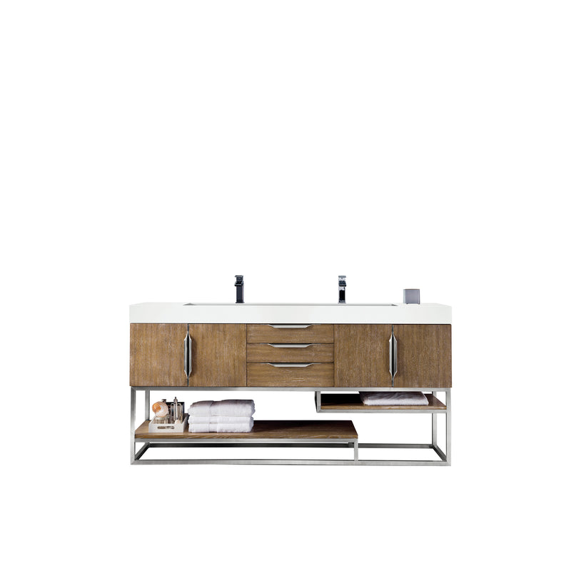 James Martin Columbia 72" Double Vanity Latte Oak with Glossy White Composite Top 388-V72D-LTO-BN-GW