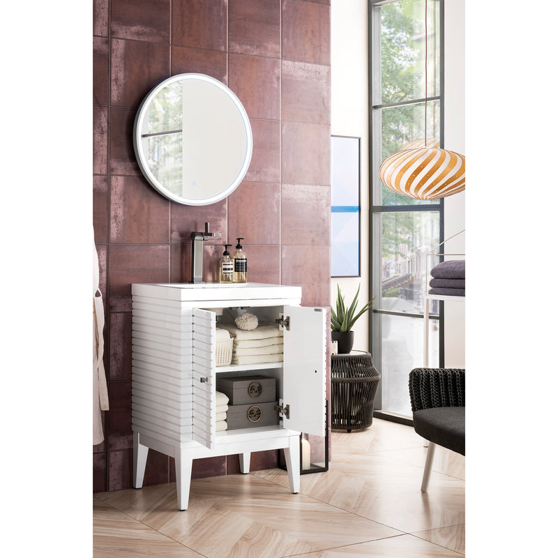 James Martin Linden 24" Single Vanity Cabinet Glossy White with White Glossy Resin Countertop E213-V24-GW-WG