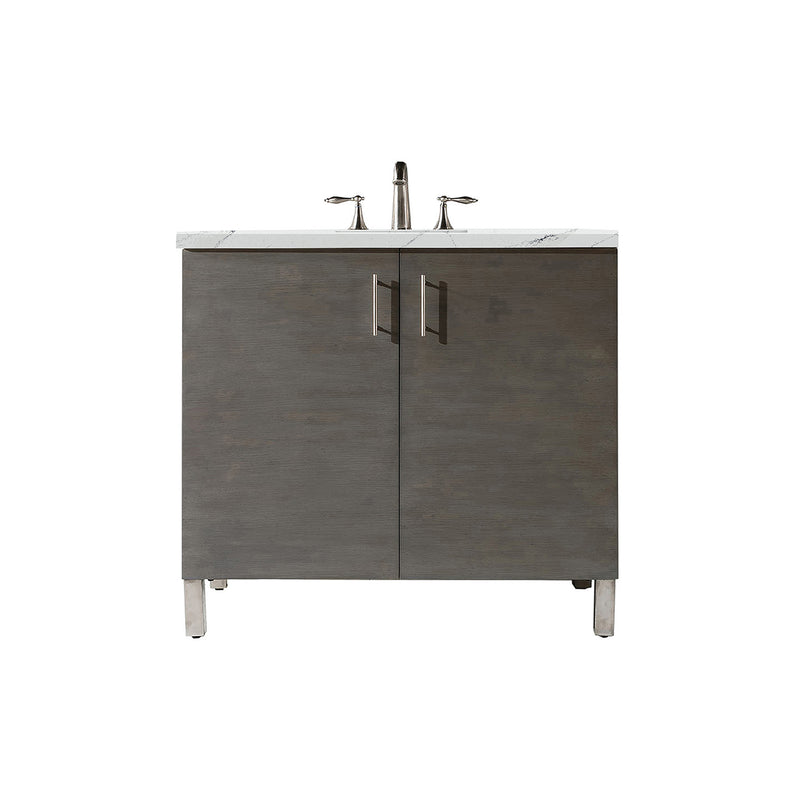 James Martin Metropolitan 36" Single Vanity Silver Oak with 3 cm Ethereal Noctis Quartz Top 850-V36-SOK-3ENC