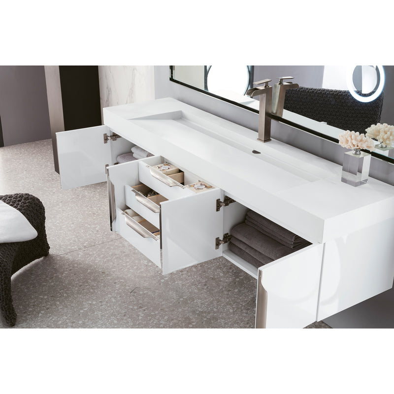 James Martin Mercer Island 72" Single Vanity Glossy White with Glossy White Composite Top 389-V72S-GW-A-GW