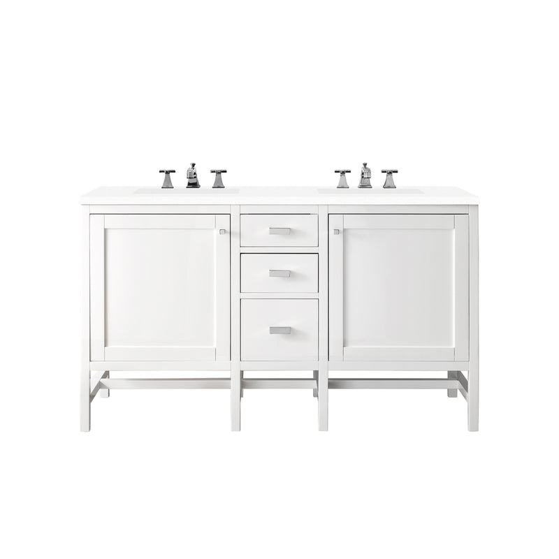 James Martin Addison 60" Double Vanity Cabinet Glossy White with 3 cm Classic White Quartz Top E444-V60D-GW-3CLW