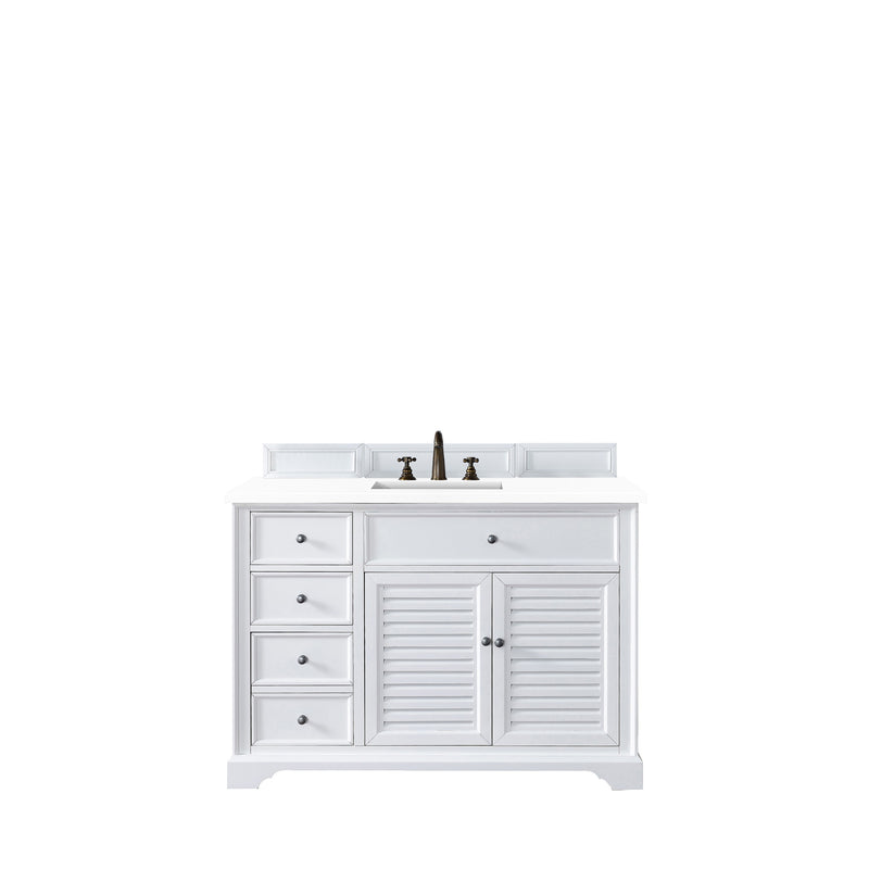 James Martin Savannah 48" Single Vanity Cabinet Bright White with 3 cm Classic White Quartz Top 238-104-V48-BW-3CLW