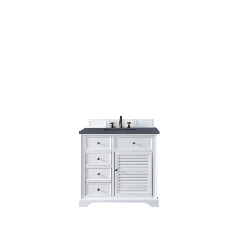 James Martin Savannah 36" Single Vanity Cabinet Bright White with 3 cm Charcoal Soapstone Quartz Top 238-104-V36-BW-3CSP