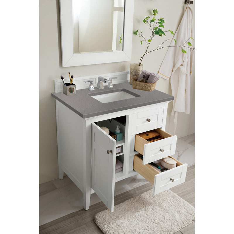 James Martin Palisades 36" Single Vanity Bright White with 3 cm Gray Expo Quartz Top 527-V36-BW-3GEX