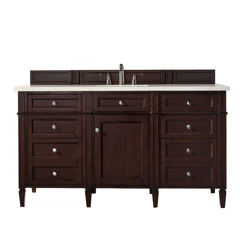 James Martin Brittany 60" Burnished Mahogany Single Vanity with 3 cm Eternal Marfil Quartz Top 650-V60S-BNM-3EMR