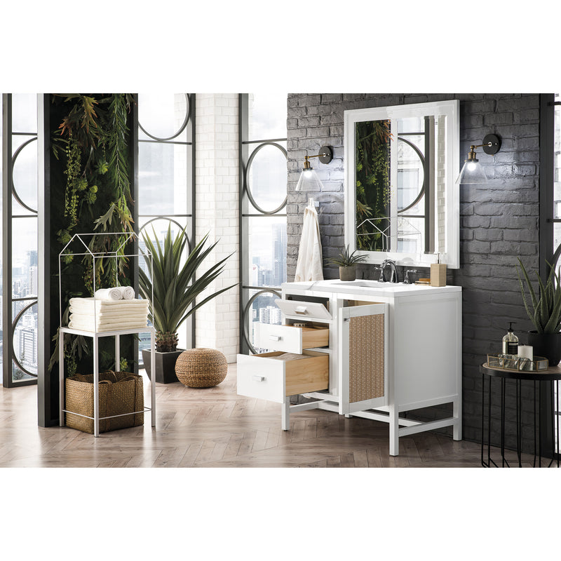 James Martin Addison 36" Single Vanity Cabinet Glossy White with 3 cm Carrara White Top E444-V36-GW-3CAR