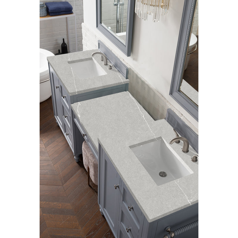 James Martin Copper Cove Encore 86" Double Vanity Set Silver Gray with Makeup Table 3 cm Eternal Serena Quartz Top 301-V86-SL-DU-3ESR