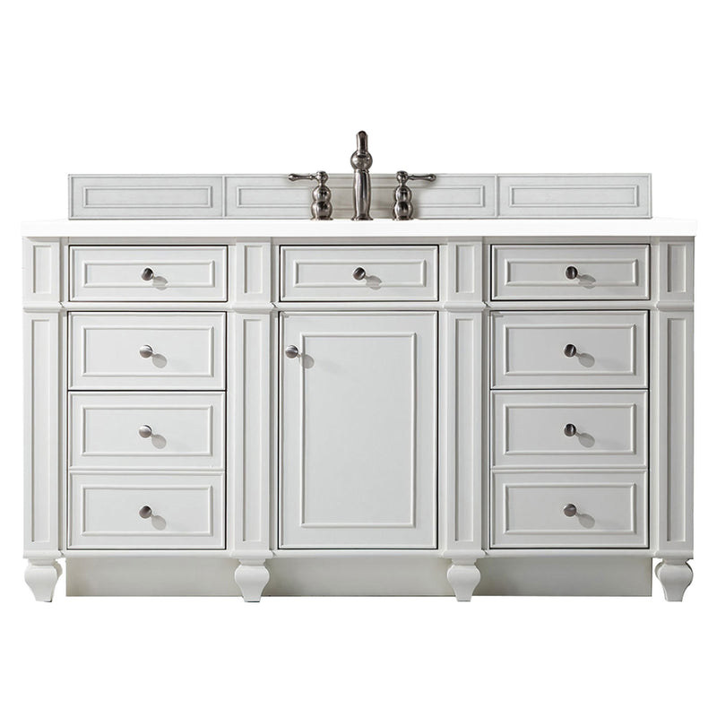 James Martin Bristol 60" Single Vanity Bright White with 3 cm Classic White Quartz Top 157-V60S-BW-3CLW