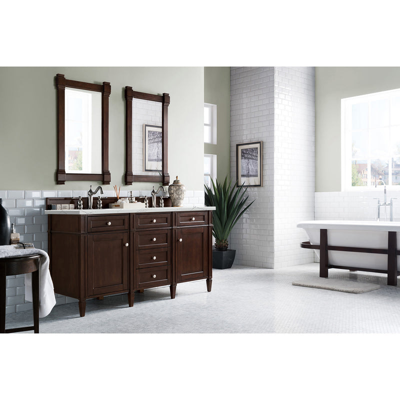 James Martin Brittany 60" Burnished Mahogany Double Vanity with 3 cm Ethereal Noctis Quartz Top 650-V60D-BNM-3ENC