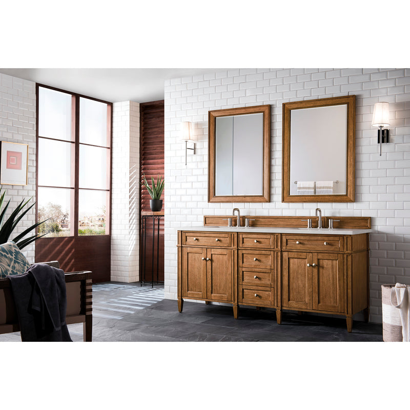 James Martin Brittany 72" Saddle Brown Double Vanity with 3 cm Eternal Serena Quartz Top 650-V72-SBR-3ESR