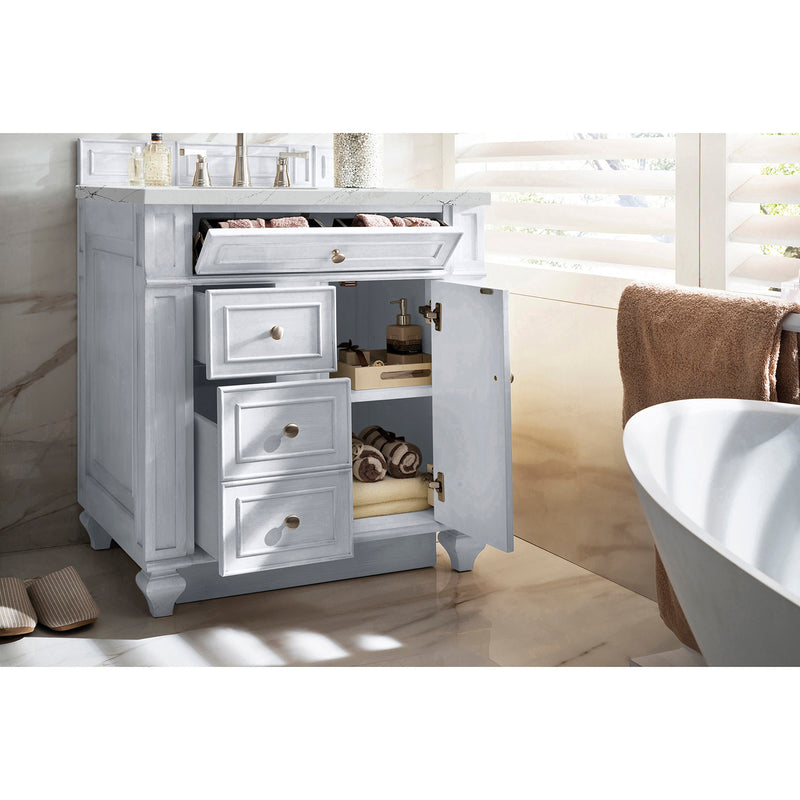 James Martin Bristol 30" Single Vanity Bright White with 3 cm Ethereal Noctis Quartz Top 157-V30-BW-3ENC