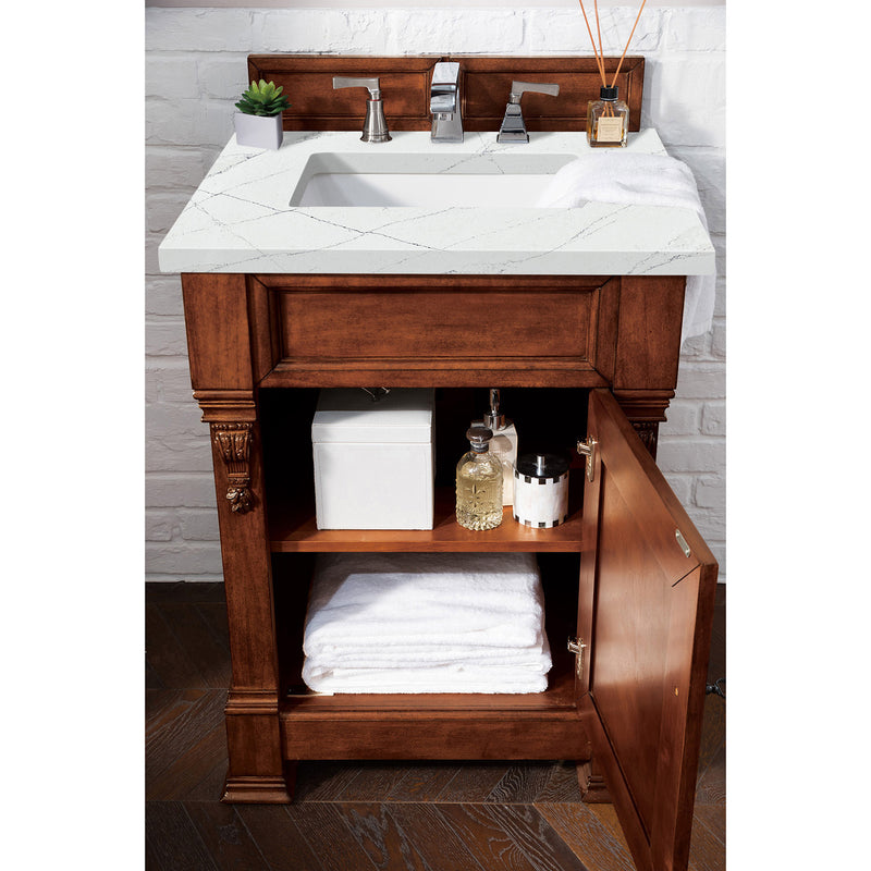 James Martin Brookfield 26" Warm Cherry Single Vanity with 3 cm Ethereal Noctis Quartz Top 147-114-V26-WCH-3ENC