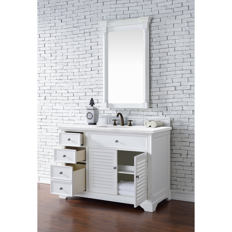 James Martin Savannah 48" Bright White Single Vanity with 3 cm Arctic Fall Solid Surface Top 238-104-V48-BW-3AF