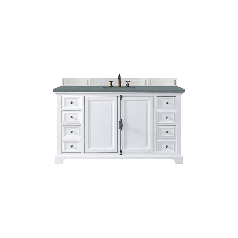 James Martin Providence 60" Single Vanity Cabinet Bright White with 3 cm Cala Blue Quartz Top 238-105-V60S-BW-3CBL