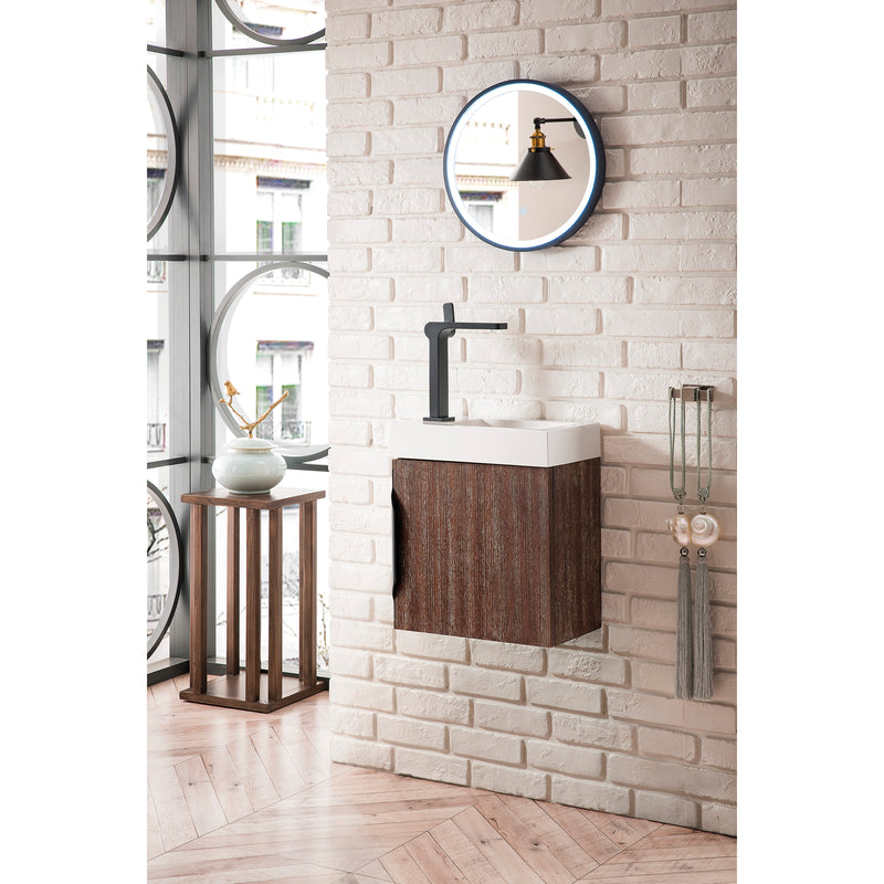 James Martin Columbia 16" Single Vanity Cabinet Coffee Oak with White Glossy Resin Countertop 388-V16-CFO-WG