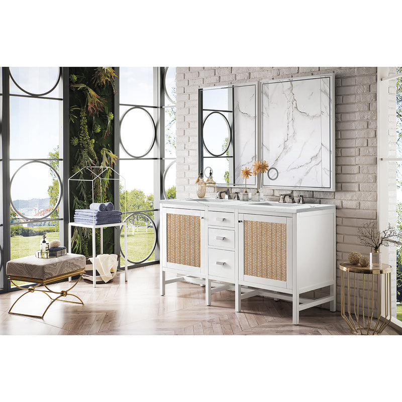 James Martin Addison 60" Double Vanity Cabinet Glossy White with 3 cm Ethereal Noctis Top E444-V60D-GW-3ENC