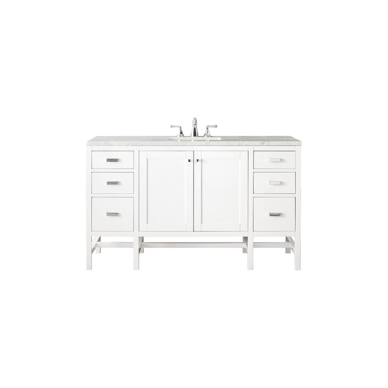 James Martin Addison 60" Single Vanity Cabinet Glossy White with 3 cm Arctic Fall Solid Surface Countertop E444-V60S-GW-3AF