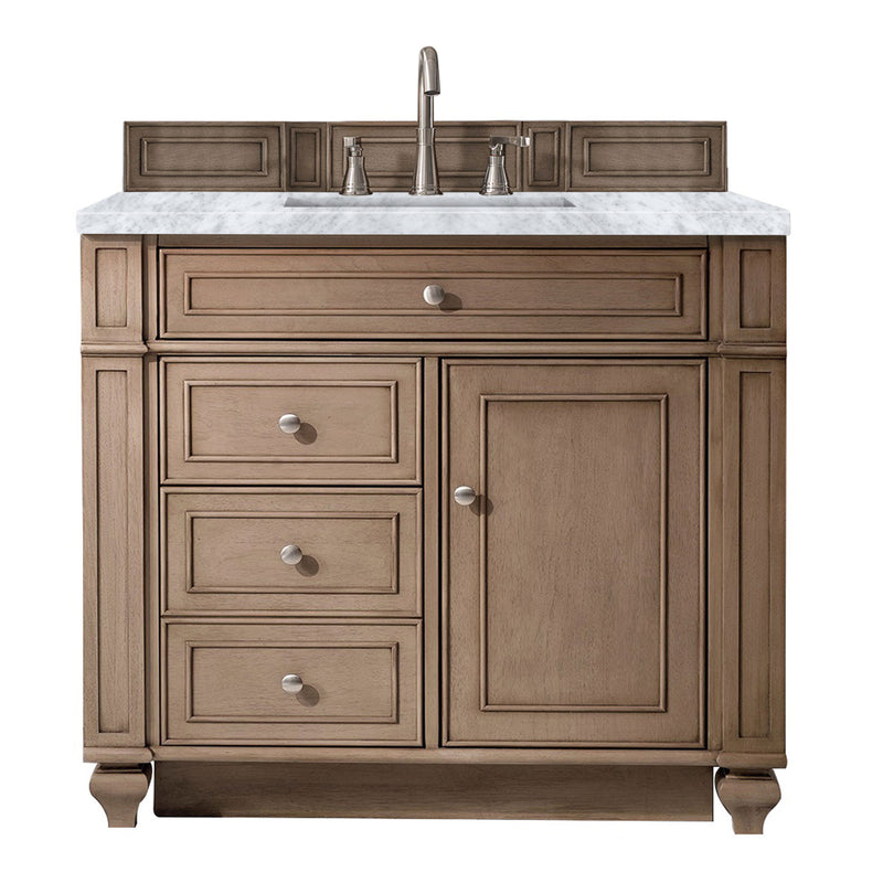 James Martin Bristol 36" Single Vanity Whitewashed Walnut with 3 cm Carrara Marble Top 157-V36-WW-3CAR