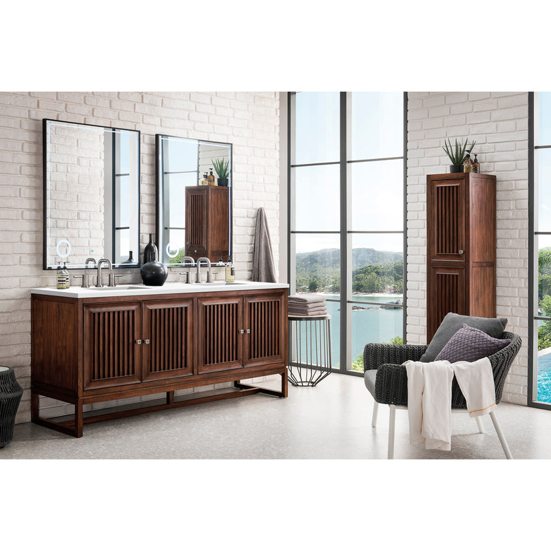 James Martin Athens 72" Double Vanity Cabinet Mid Century Acacia with 3 cm Classic White Quartz Top E645-V72-MCA-3CLW