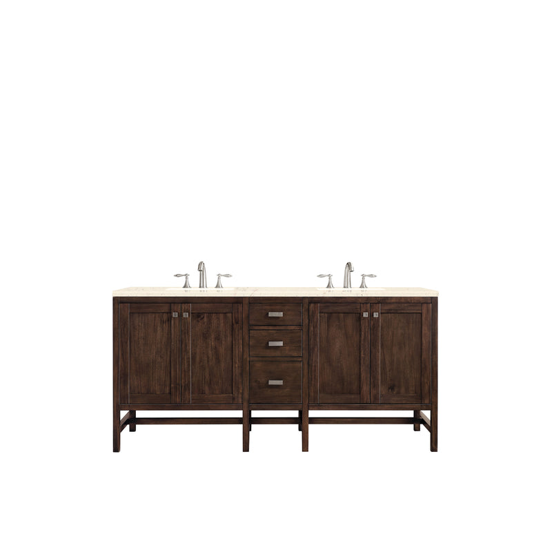 James Martin Addison 72" Double Vanity Cabinet Mid Century Acacia with 3 cm Eternal Marfil Quartz Top E444-V72-MCA-3EMR