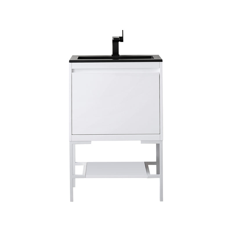 James Martin Milan 23.6" Single Vanity Cabinet Glossy White Glossy White with Charcoal Black Composite Top 801V23.6GWGWCHB