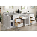 James Martin De Soto 94" Double Vanity Set Bright White with Makeup Table 3 cm Eternal Serena Quartz Top 825-V94-BW-DU-ESR