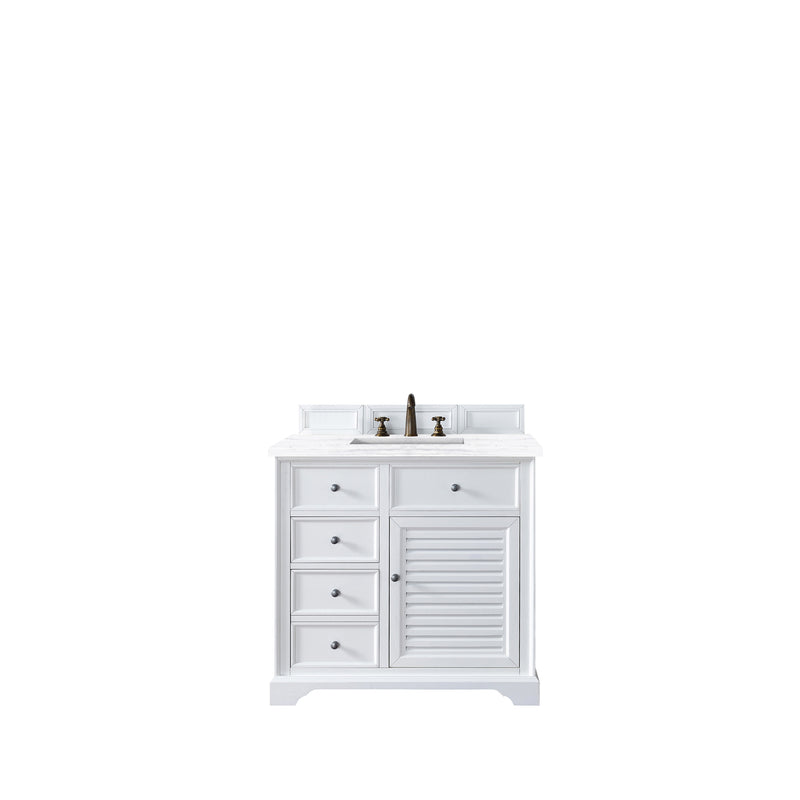 James Martin Savannah 36" Bright White Single Vanity with 3 cm Arctic Fall Solid Surface Top 238-104-V36-BW-3AF