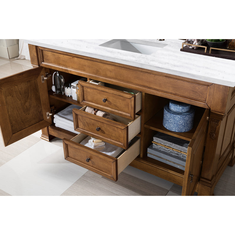 James Martin Brookfield 60" Country Oak Single Vanity with 3 cm Arctic Fall Solid Surface Top 147-114-5371-3AF