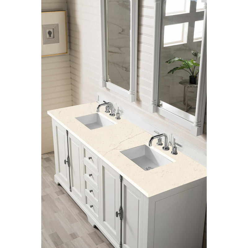 James Martin Providence 72" Double Vanity Cabinet Bright White with 3 cm Eternal Marfil Quartz Top 238-105-V72-BW-3EMR