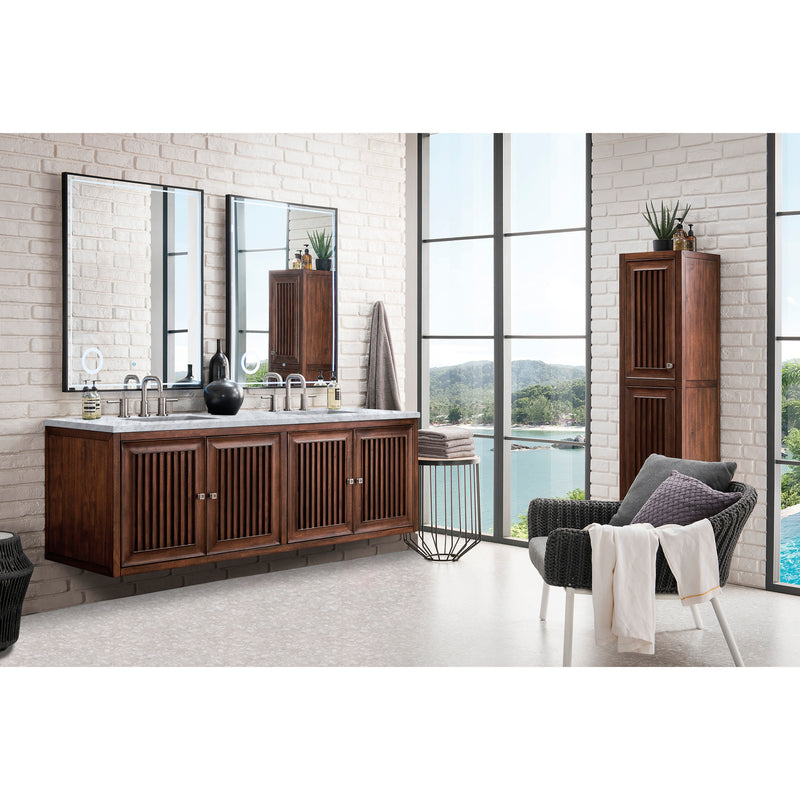 James Martin Athens 72" Double Vanity Cabinet Mid Century Acacia with 3 cm Carrara White Top E645-V72-MCA-3CAR