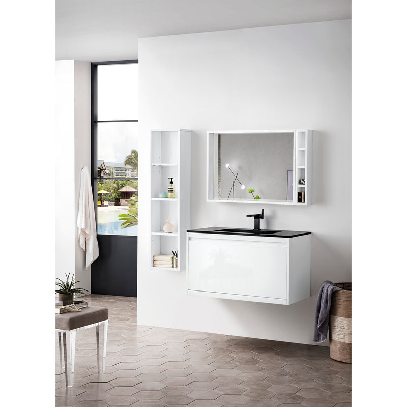 James Martin Milan 35.4" Single Vanity Cabinet Glossy White with Charcoal Black Composite Top 801V35.4GWCHB