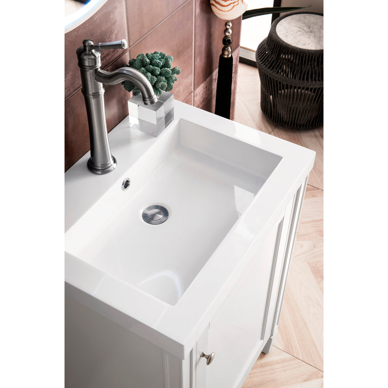 James Martin Britannia 24" Single Vanity Cabinet Glossy White with White Glossy Resin Countertop E652-V24-GW-WG