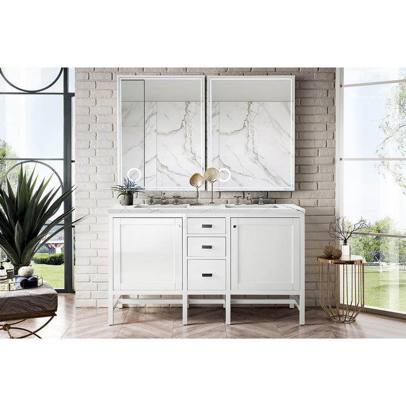 James Martin Addison 60" Double Vanity Cabinet Glossy White with 3 cm Ethereal Noctis Top E444-V60D-GW-3ENC