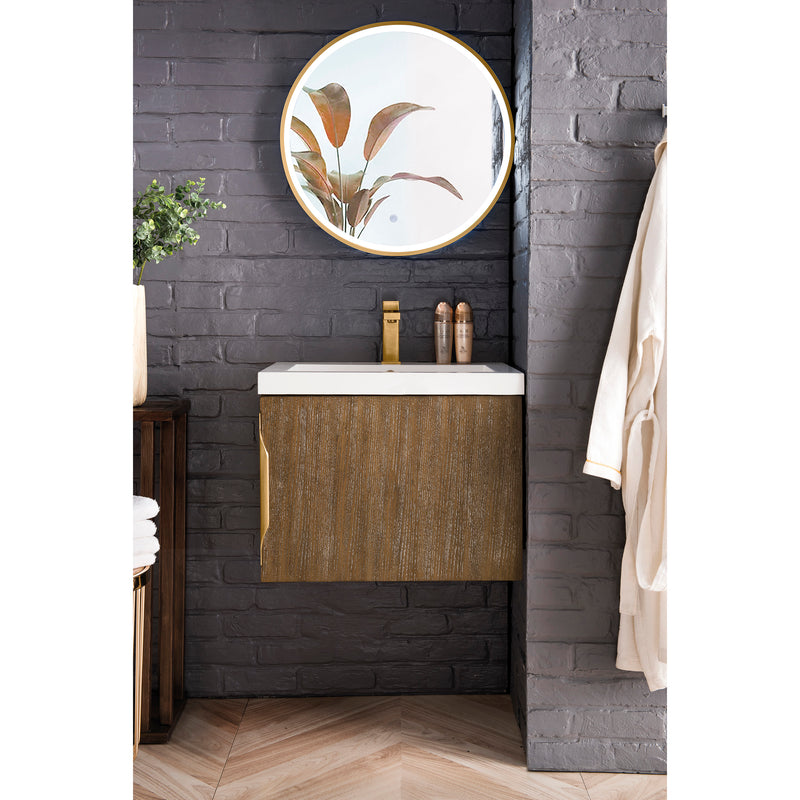 James Martin Columbia 24" Single Vanity Cabinet Latte Oak with White Glossy Resin Countertop 388-V24-LTO-WG