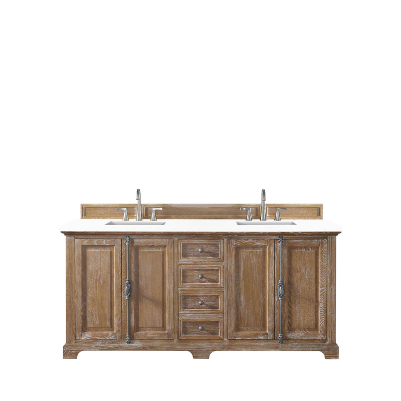 James Martin Providence 72" Double Vanity Cabinet Driftwood with 3 cm Classic White Quartz Top 238-105-5711-3CLW