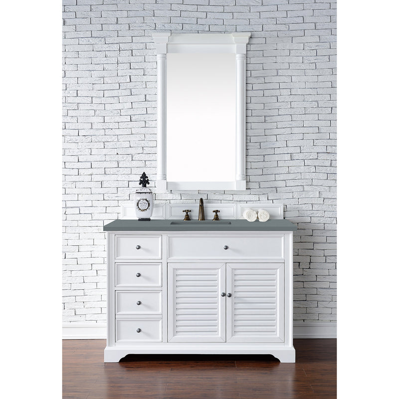 James Martin Savannah 48" Single Vanity Cabinet Bright White with 3 cm Cala Blue Quartz Top 238-104-V48-BW-3CBL