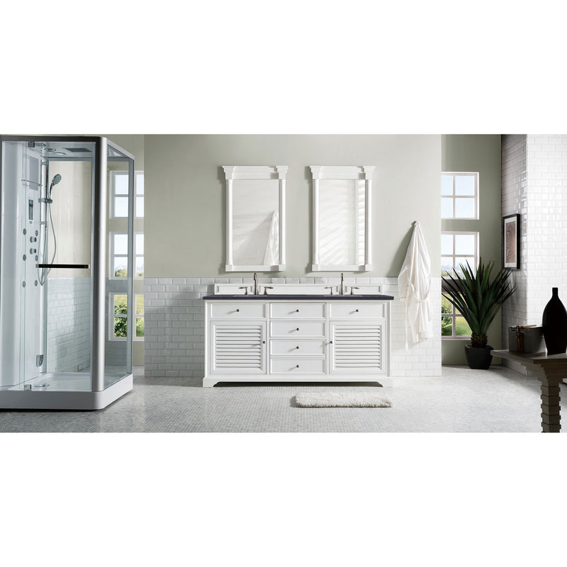 James Martin Savannah 72" Double Vanity Cabinet Bright White with 3 cm Charcoal Soapstone Quartz Top 238-104-V72-BW-3CSP