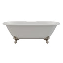 Cambridge Plumbing Cast Iron Double Ended Clawfoot Tub 67"x30", 7" Drillings and BN Feet