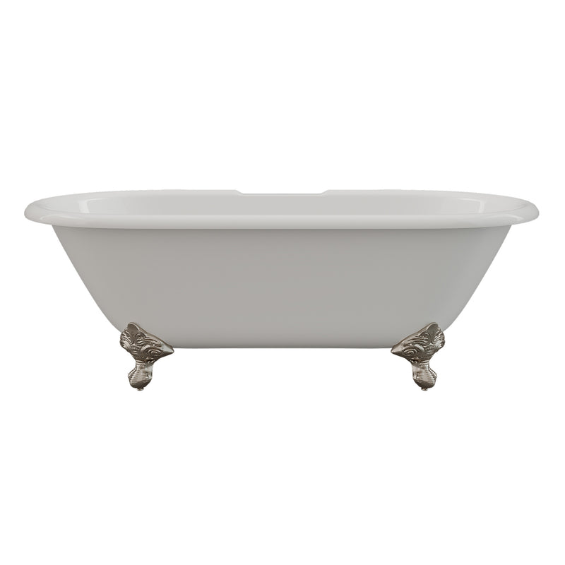 Cambridge Plumbing Cast Iron Double Ended Clawfoot Tub 67"x30", 7" Drillings and BN Feet