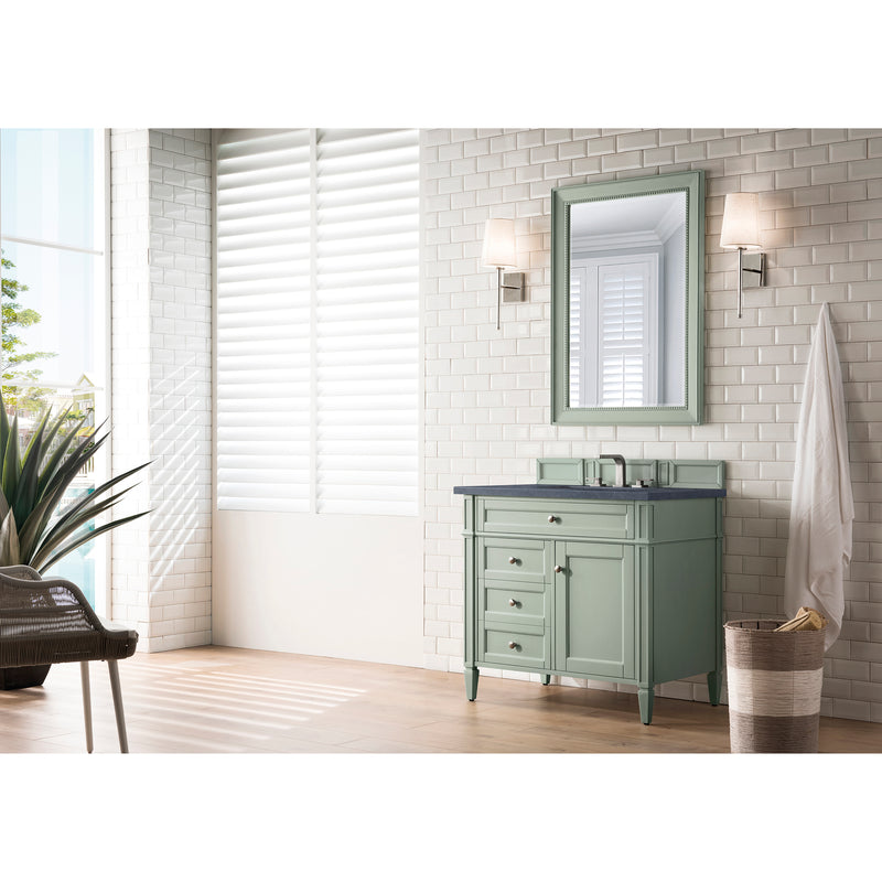 James Martin Brittany 36" Sage Green Single Vanity with 3 cm Charcoal Soapstone Quartz Top 650-V36-SGR-3CSP