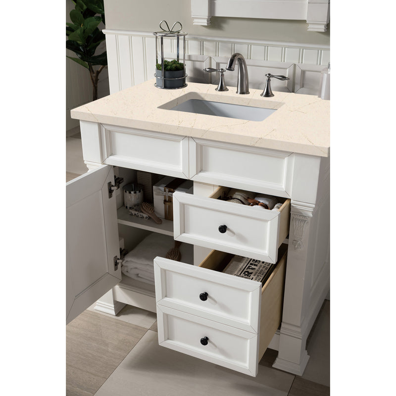 James Martin Brookfield 36" Bright White Single Vanity with 3 cm Eternal Marfil Quartz Top 147-V36-BW-3EMR