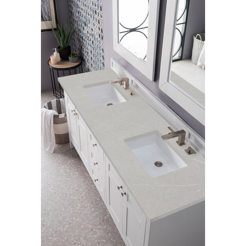 James Martin Palisades 72" Double Vanity Bright White with 3 cm Eternal Marfil Quartz Top 527-V72-BW-3EMR