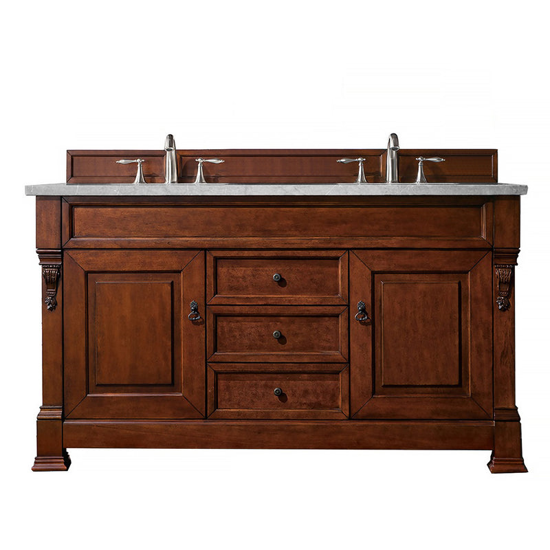 James Martin Brookfield 60" Warm Cherry Double Vanity with 3 cm Eternal Serena Quartz Top 147-114-5681-3ESR