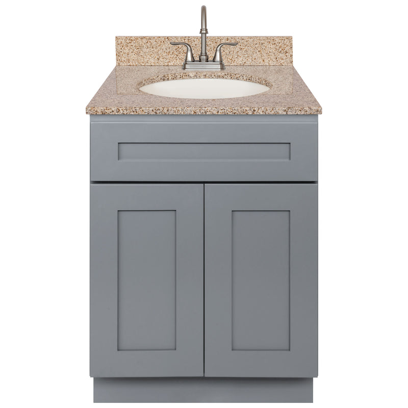 Cherry Bathroom Vanity 24", Wheat Granite Top, Faucet LB6B WH254-24CG-6B