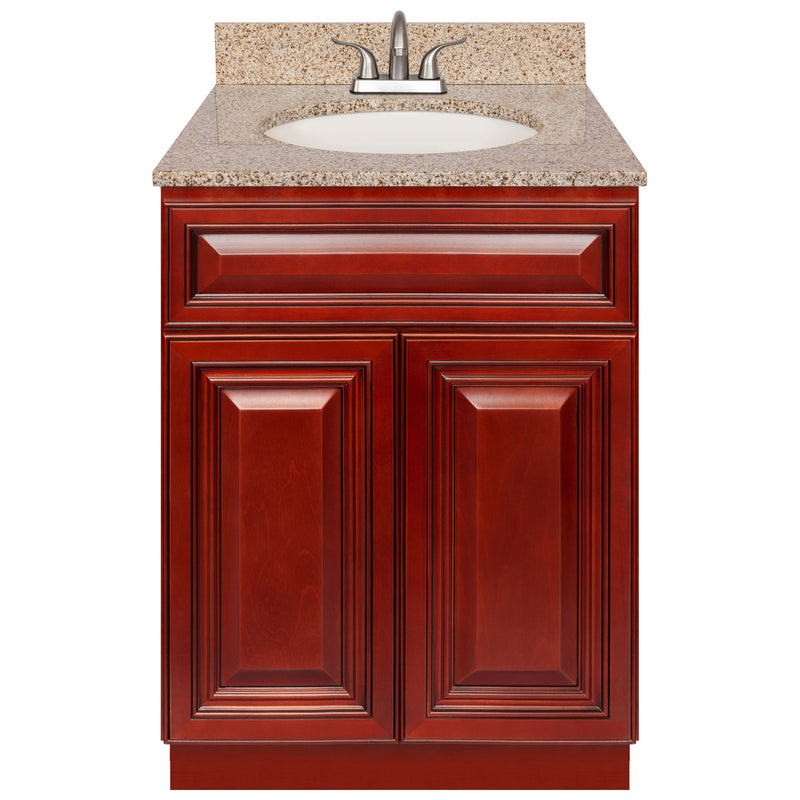 Cherry Bathroom Vanity 24", Wheat Granite Top, Faucet LB5B WH254-24CH-5B