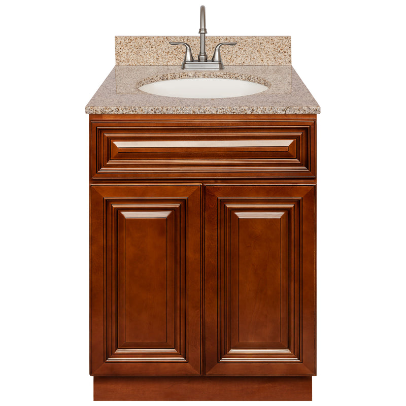 Brown Bathroom Vanity 24", Wheat Granite Top, Faucet LB6B WH254-24GN-6B