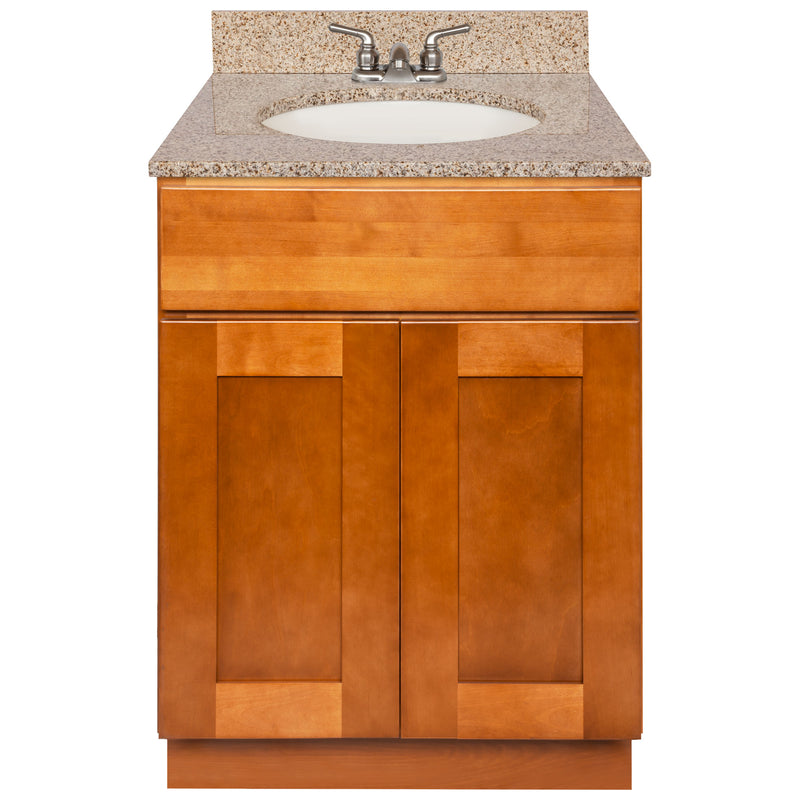 Brown Bathroom Vanity 24", Wheat Granite Top, Faucet LB3B WH254-24NP-3B