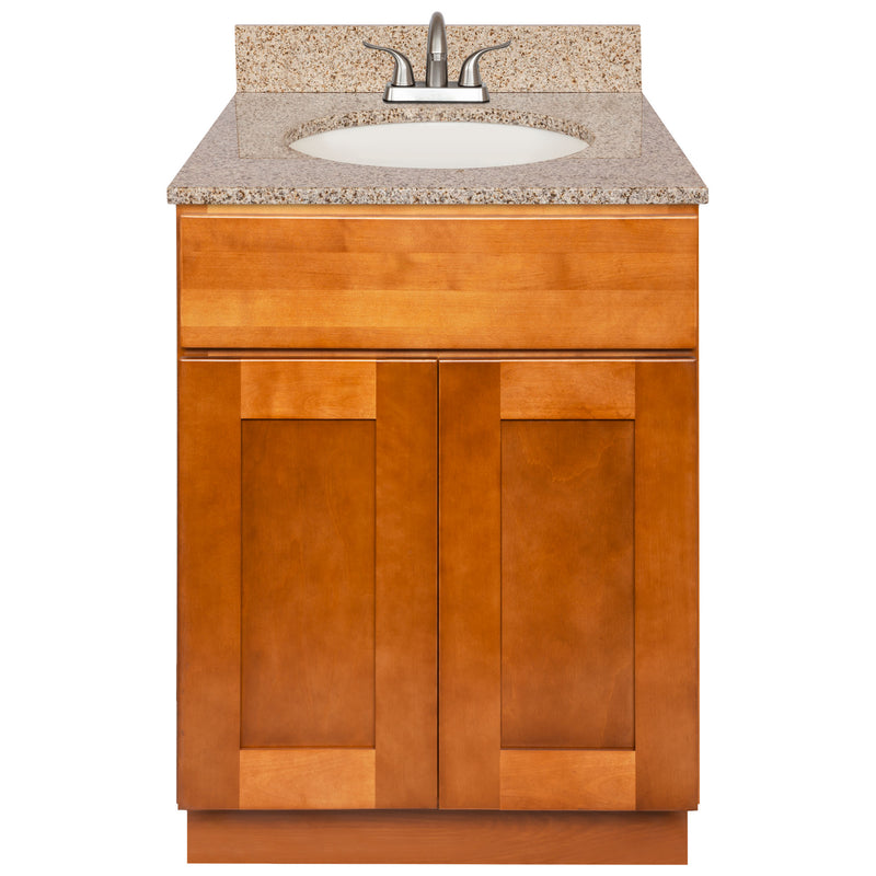 Brown Bathroom Vanity 24", Wheat Granite Top, Faucet LB5B WH254-24NP-5B