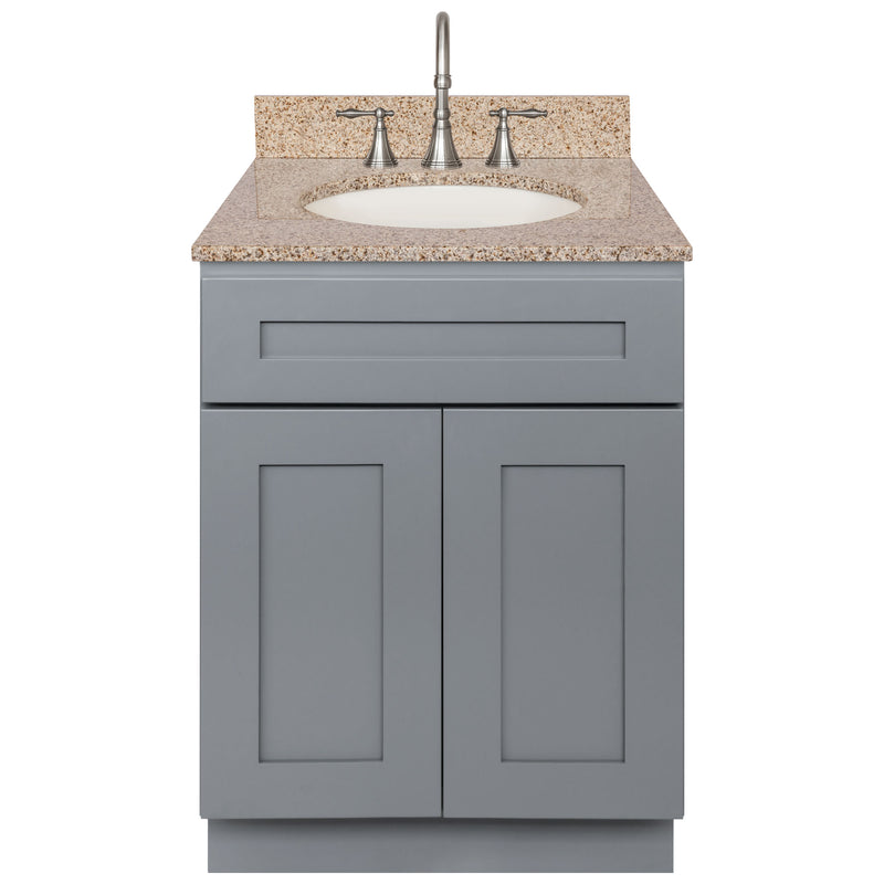 Cherry Bathroom Vanity 24", Wheat Granite Top, Faucet LB7B WH258-24CG-7B