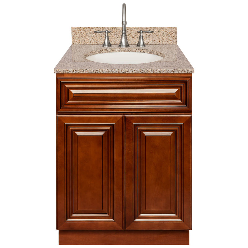 Brown Bathroom Vanity 24", Wheat Granite Top, Faucet LB7B WH258-24GN-7B